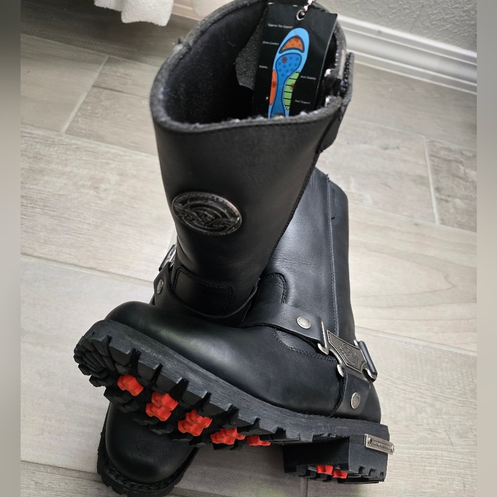 Black Leather Millwakee  Boots with Red Soles 6.5